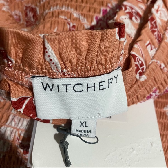 Witchery Pink Floral Shirred Frill Trim Square Neckline Cropped Tank Top Size XL - Picture 14 of 14